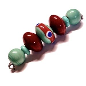 As Low As $2 Turquoise & Reds Handmade Lampwork Artisan Rondelle Beads (7)